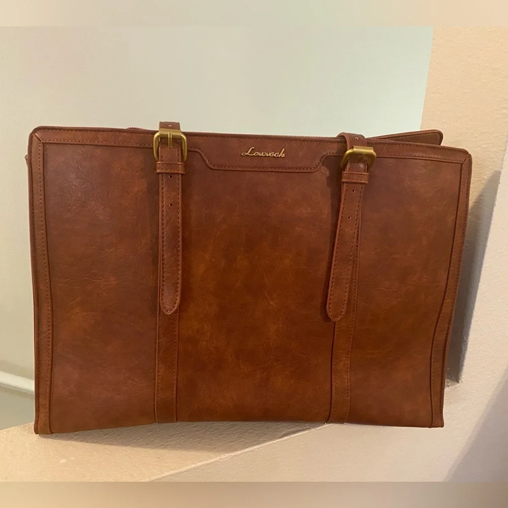 Lovevook.Women’s Brown Computer Tote.Inside/Outside Pockets.Strap with 2 Handles